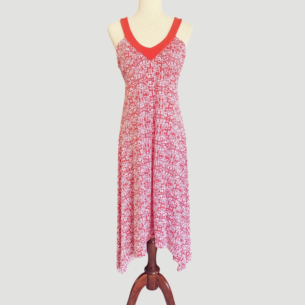 New York &‎ Co Babydoll Handkerchief Hem Asymmetrical Midi Dress S M Boho Retro